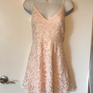 light pink lacy spaghetti strap mini dress